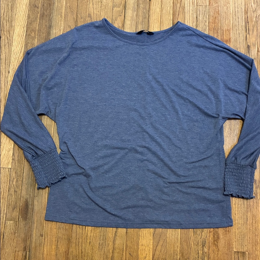 Dokotoo Long Sleeve Bat Wing Smocked Cuff Top - Slate Blue Medium